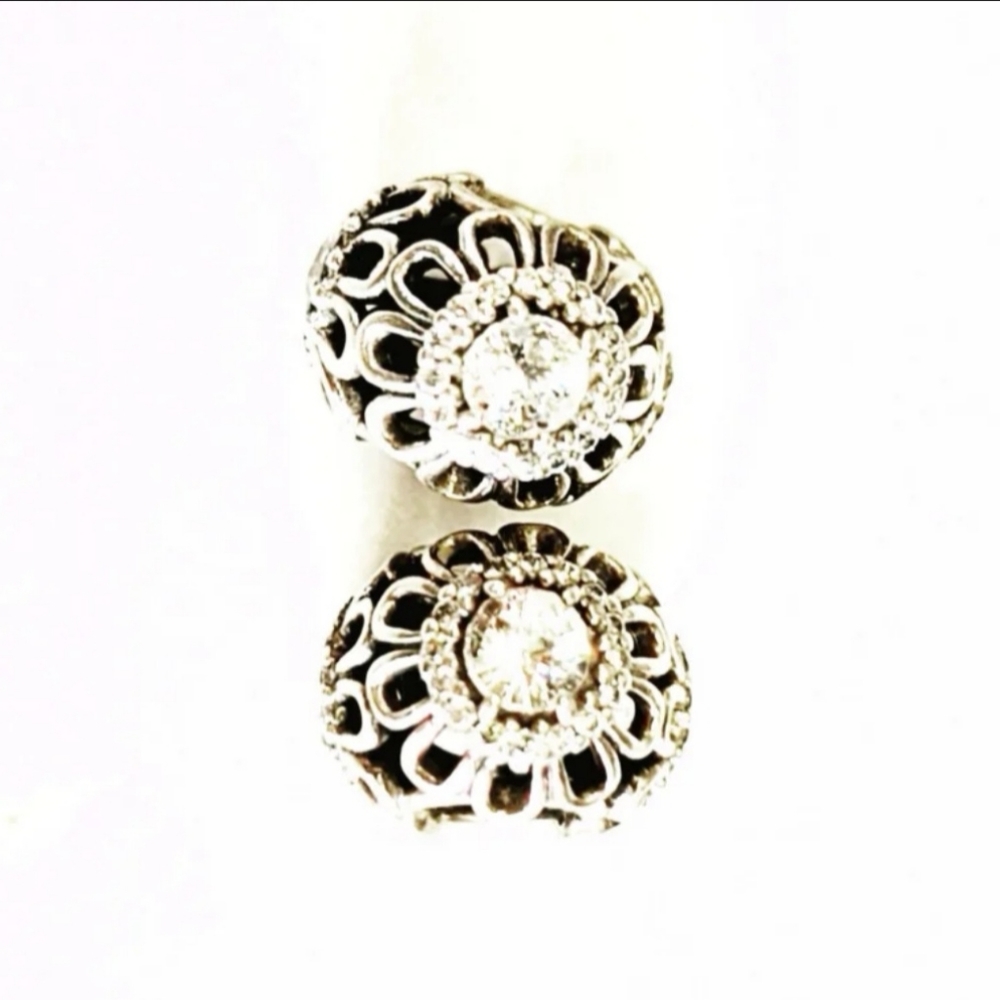 PAIR of Pandora charm " Brilliant Floral " openwork, retired - Picture 5 of 16